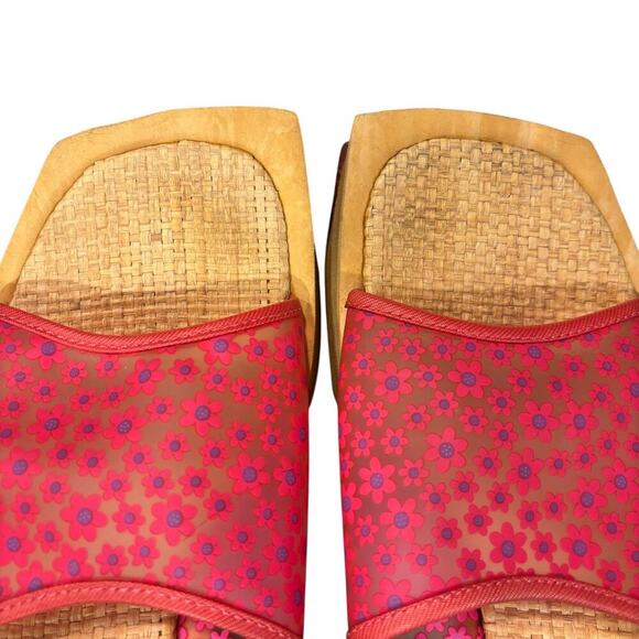 Vintage Y2K American Eagle Pink Floral Platform Slide Sandals, size 8 - Picture 7 of 12